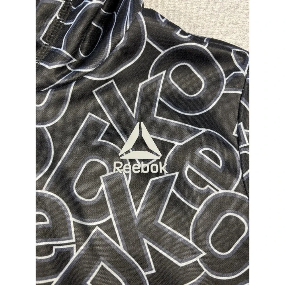 Reebok Boys Hoodie Pullover With All Over Logo Print Black White Size 6/7